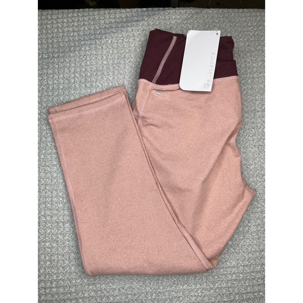 Fabletics Womens Active High Waisted Crop Leggings Pink Burgundy L NWT